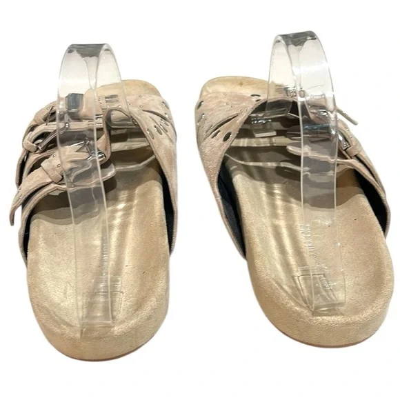 Rebecca Minkoff Triple Strap Tania Studded Slide Sandals Sahara Tan Suede SZ 9.5 - Picture 4 of 9